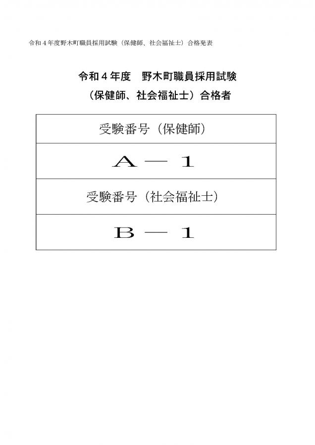 令和4年度(令和5年5月1日採用)野木町職員採用試験(第二次試験)合格発表