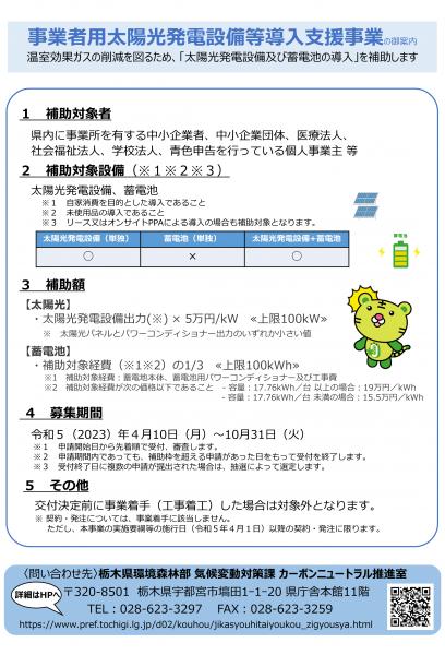 事業者用太陽光発電設備等導入支援事業チラシ