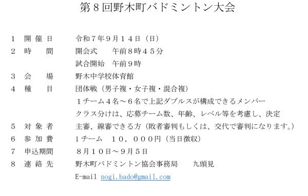 第8回野木町バドミントン大会（団体戦）